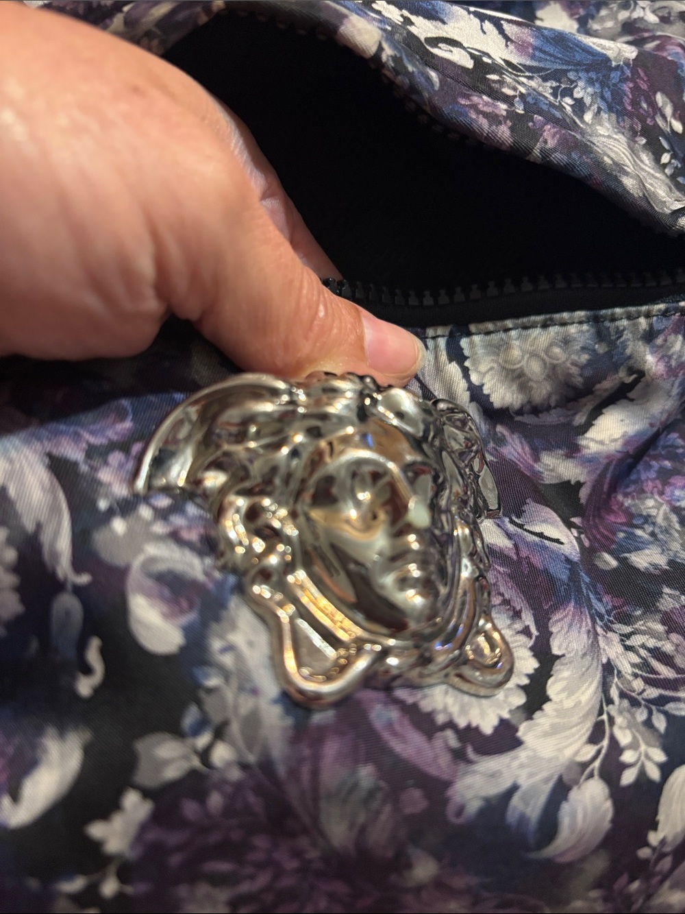 Versace Purple Floral  Backpack with Silver Medusa Accent - Picture 17 of 17